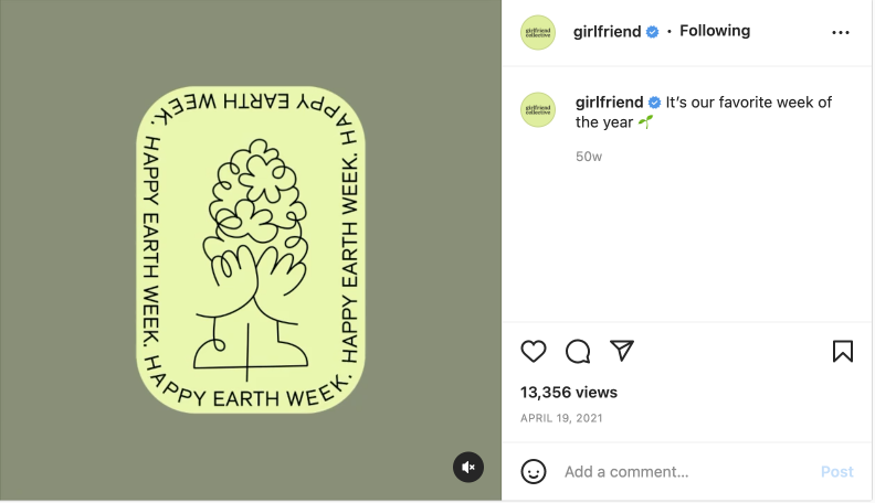 Girlfriend Collective Earth Day Instagram example