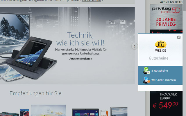 WEB.DE Gutschein-Alarm für Google Chrome Preview image 3