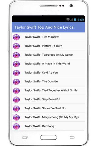 Android application Taylor Swift Top Song screenshort