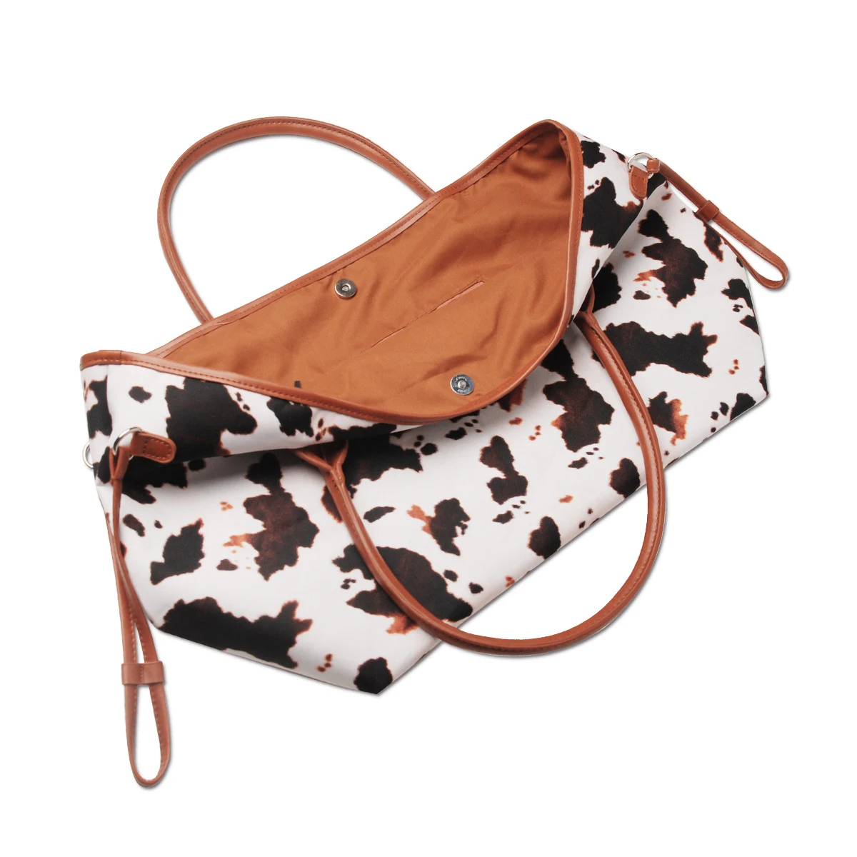 Title 10, Borsa a spalla da donna nera con motivo mucca l...
