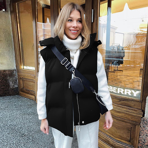 Title 2, Loose-fitting Hooded Stand-collar Vest in Cotto...