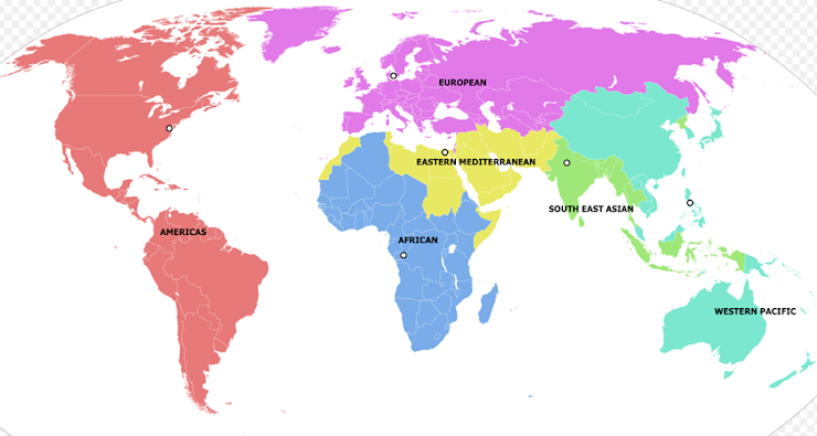 WHO Health Region Map for Reference