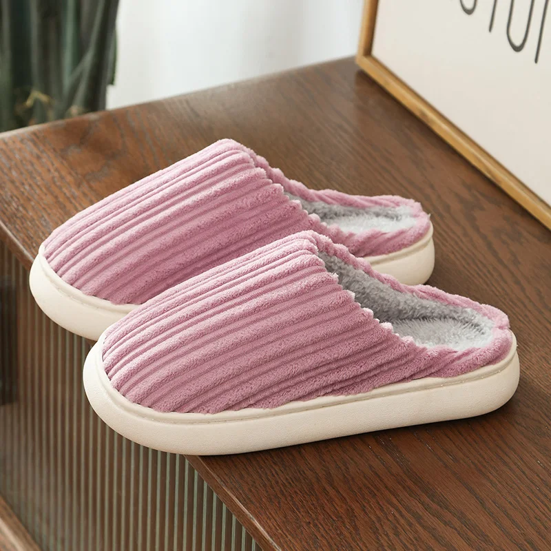 Dames Corduroy Streep Pantoffels, warme winterschoenen voor binnen. Antislip huis-schoenen voor de slaapkamer, effen kleur, zacht en comfortabel.