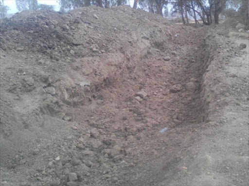 A section of the road linking Mihango and Kayole villages that was allegedly dug out by KDF. /COURTESY