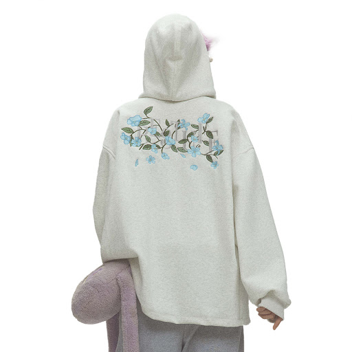 Title 10, Small Floral Vine Embroidery Hooded Loose Coat,...