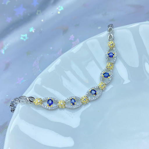 Title 1, 925 Silver Inlaid Natural Sapphire Womens Brac...