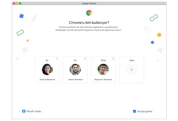 Yeni Chrome profilinden bir ekran görüntüsü