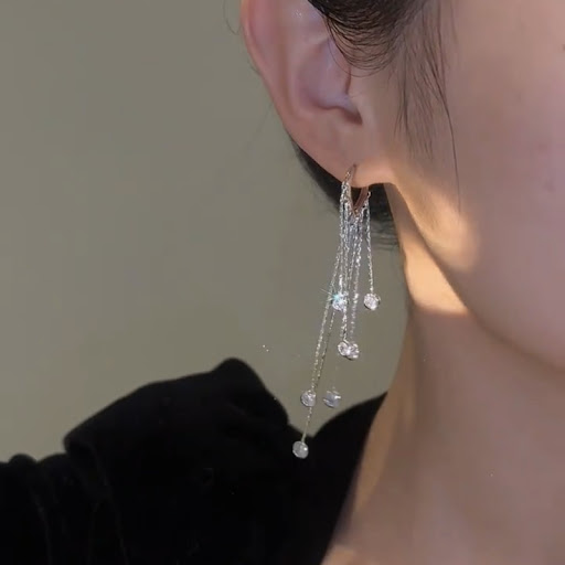 Title 2, Light luxury long fringed zircon eardrops. Enha...