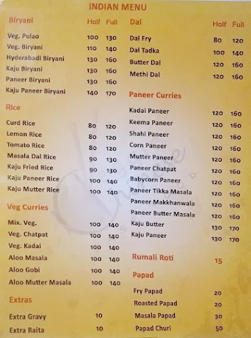 Veggie Chinese menu 