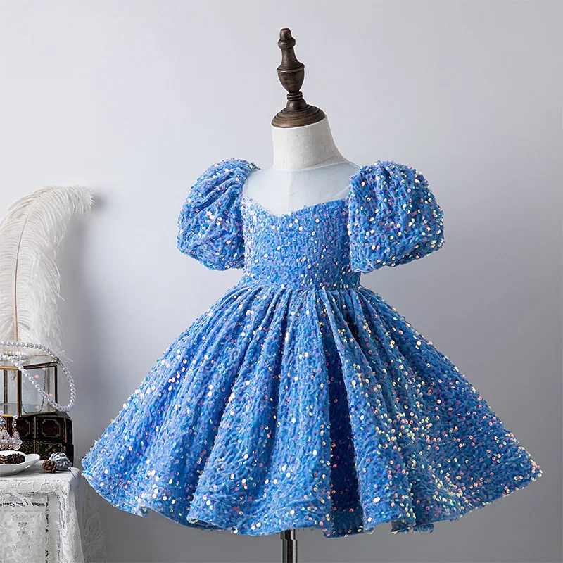 Robe Princesse Enfant à Paillettes Anniversaire Défilé Hôtesse Bébé Toute l'Année Spectacle Piano