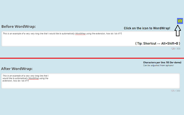 Word Wrapper -- Character-limit per line chrome extension