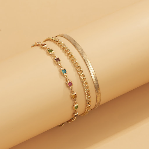 Title 6, Flat Snake Copper Chain Multi-element Color Dia...