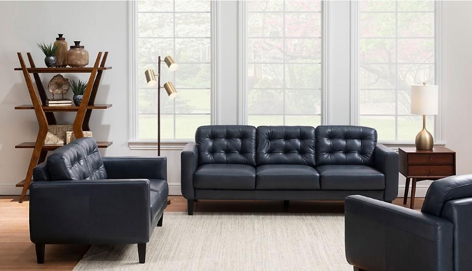 Blue Leather Pet-Friendly Sofa