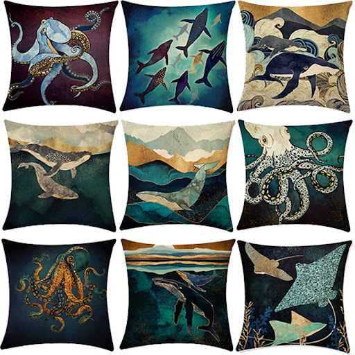 Title 1, Deep Sea World Printed Home Sofa Pillow Cases, ...