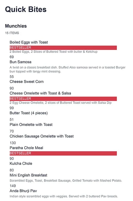 Breakfast Square menu 