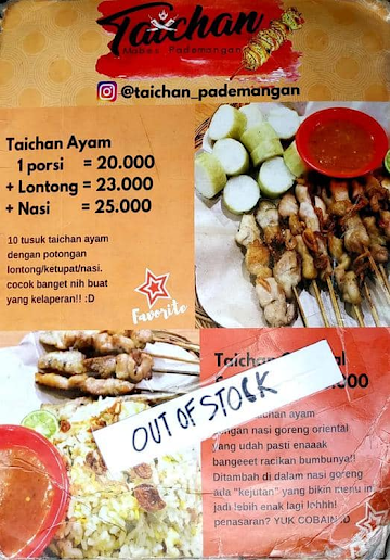 Sate Taichan Mabes Pademangan menu 