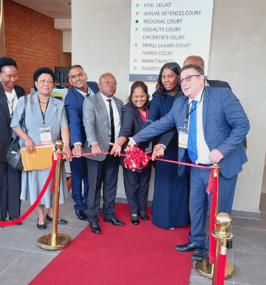 Deputy minister of justice and constitutional development John Jeffrey and other officials at the official opening and handover of the Chatsworth magistrate's court which received a R203m facelift by the department of public works.