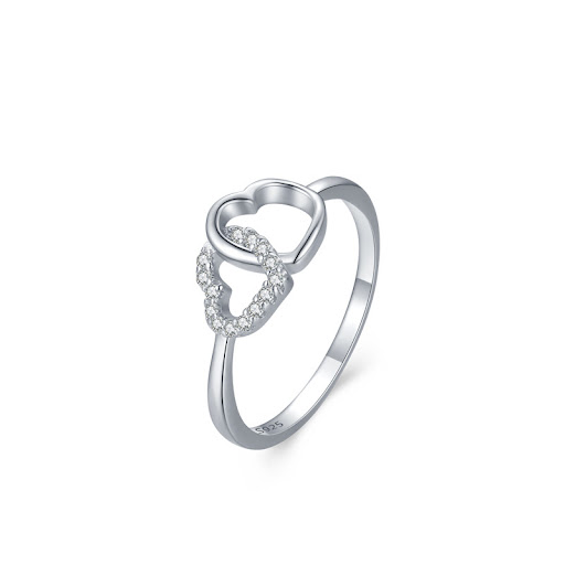 Title 4, S925 Sterling Silver Double Heart Ring for Wome...