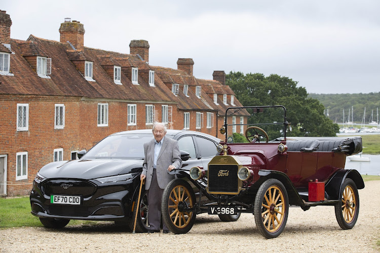 Harold Baggott learned to drive in a Model T and recently got a chance to drive Ford’s latest and most high-tech car: the Mustang Mach-E. Picture: Supplied