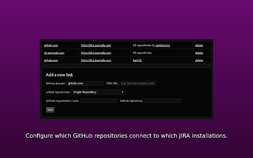 Links for GitHub & Jira