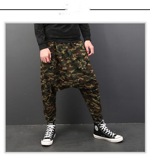Title 1, Harem pants printed camouflage crotch pants hip...