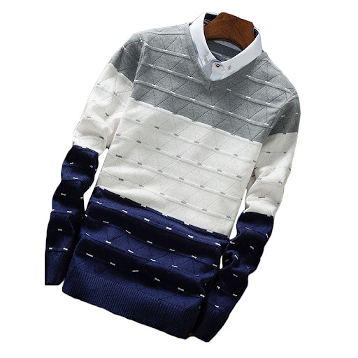 Title 3, Mens Knitted Sweater Fake Two-piece Shirt Coll...