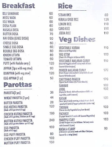Dakshin Taste of Kerala menu 