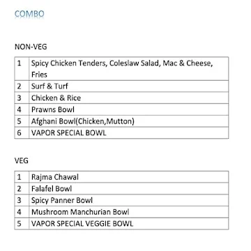 Vapor Kitchen menu 