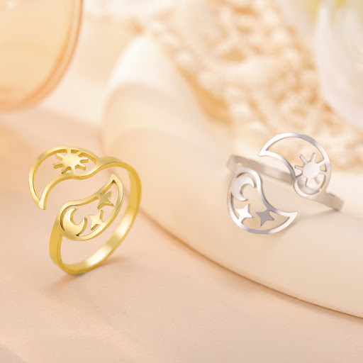 Title 5, Simple Sun And Moon Opening 18K Real Gold Plate...