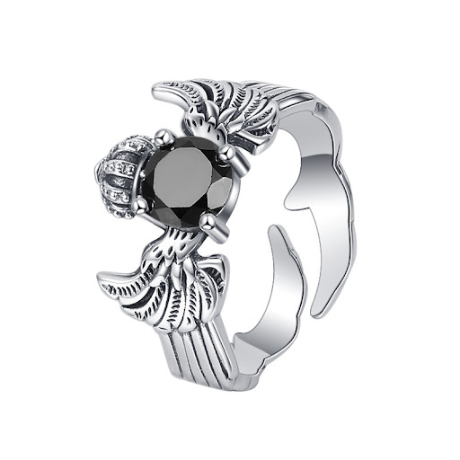 Title 4, Sterling Silver 925 Vintage Black Zirconium Rin...
