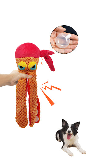 Title 6, Squeaky Octopus Plush Dog Toy With Creased Pape...
