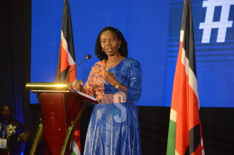 Azimio la umoja one coalition running mate Martha Karua speaking at KICC on August 13, 2022