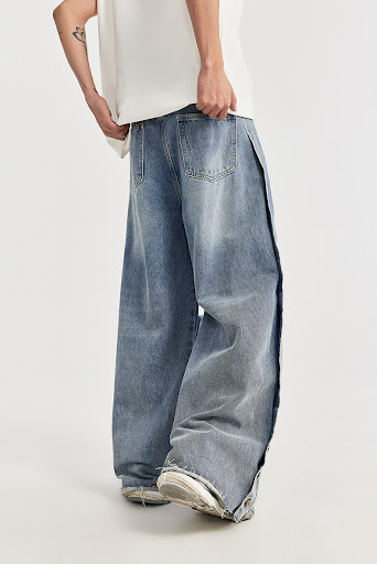 Title 3, Retro Style Mens Wear Ripped Washed Wide-leg J...