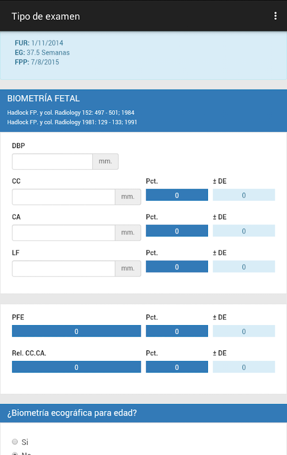   Calculador Ecográfico: captura de pantalla 