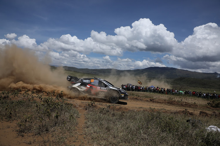 A rally car during the WRC Safari Rally shakedown in Naivasha on March 27, 2024.