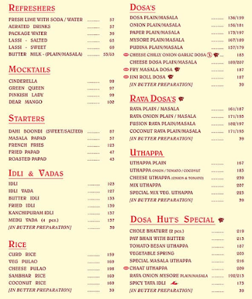Dosa Hut menu 