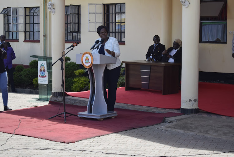 Homa Bay Governor Gladys Wanga speaks after the swearing-in of 32 municipality board members on May 3, 2023.