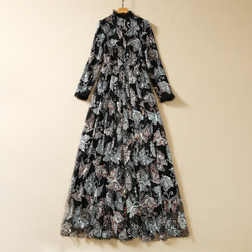 Title 11, Colorful Sequined Butterfly Pattern Wide Hem Lo...