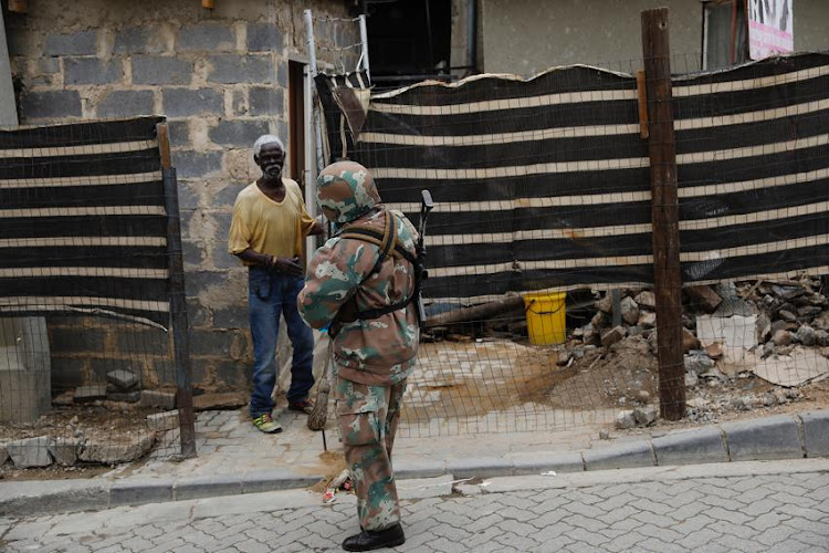 The army on patrol in Alexandra, Johannesburg.