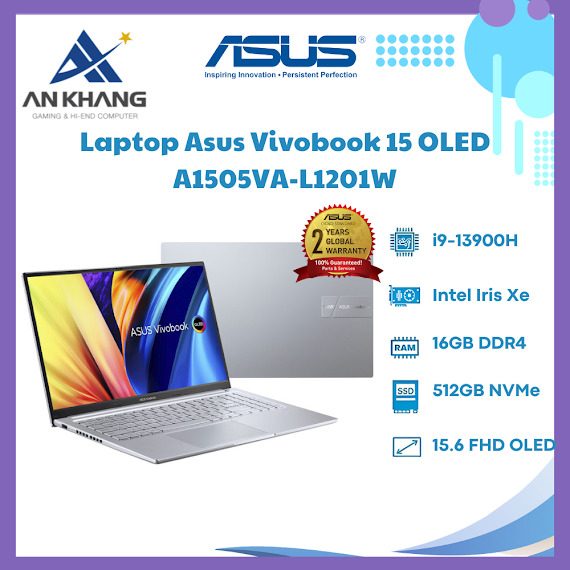 Laptop Asus Vivobook 15 Oled A1505Va - L1201W (Intel Core I9 - 13900H | 16Gb | 512Gb | Intel Iris Xe | 15.6 Inch Fhd | Win 11 | Bạc) - Hàng Chính Hãng