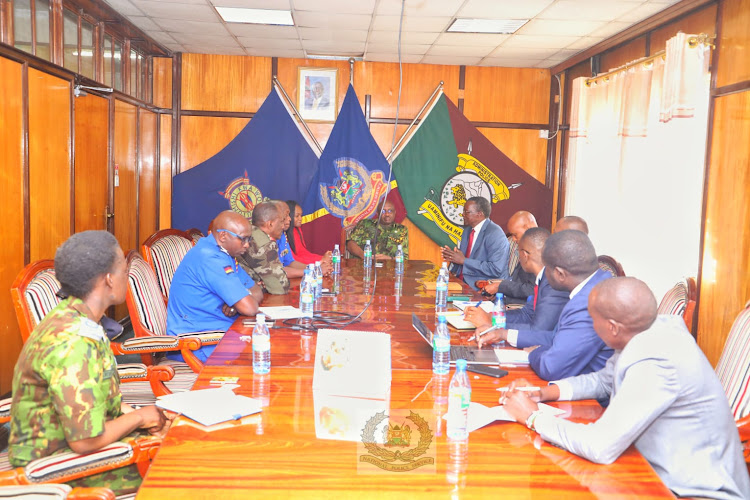 Inspector General of Police Japheth Koome in a meeting former Chief Justice David Maraga with other officials on Monday January 16, 2023