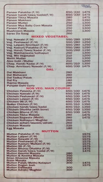 Raj Restaurant menu 