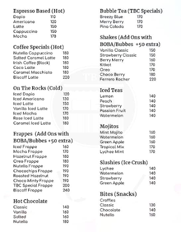 The Brewing Counter menu 