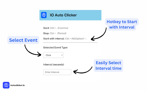 Select Event @ clicker Hotkey Start Interval Alt(Option) Interval Easily Select \nterval time 