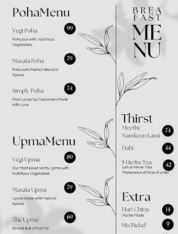 Poha and Upma menu 