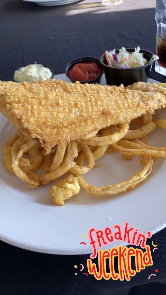 GF fish and chips with onion rings