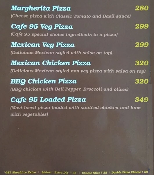 Cafe 95 menu 