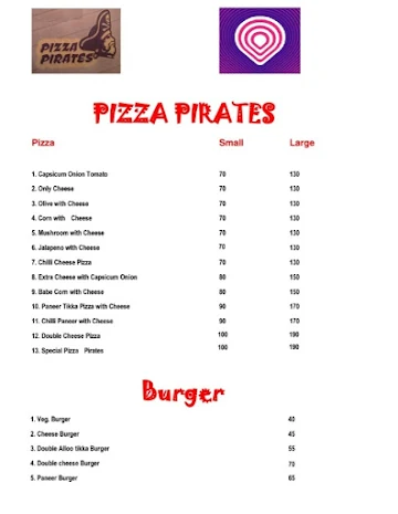 Pizza Pirates menu 