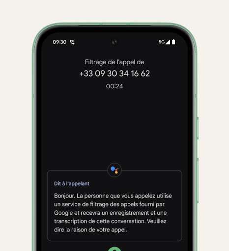 Pixel 8a screens a call and provides a transcript of the screened call.