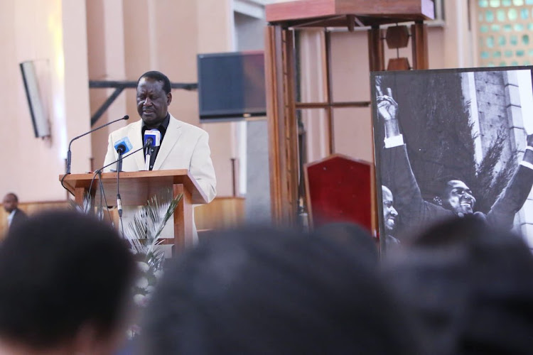 ODM leader Raila Odinga during Tom Mboya's memorial service on Friday, July 5, 2019.